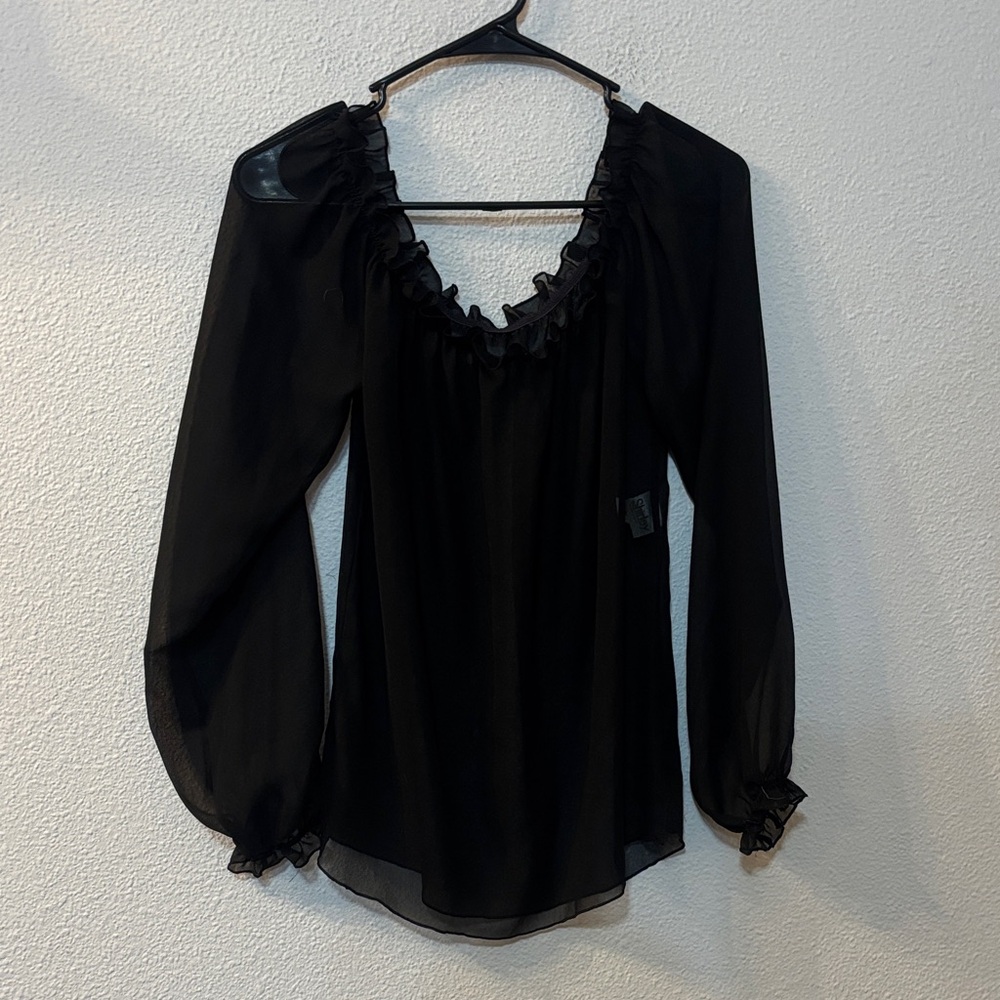 Shirley of Hollywood Black Sheer Ruffle Blouse
